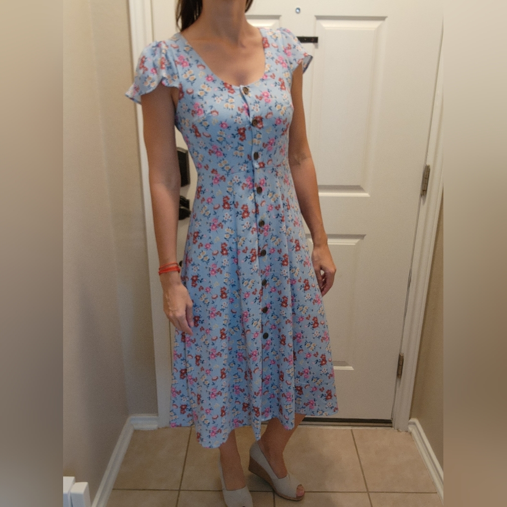 Francesca's Collection Blue Floral Button Up Dress